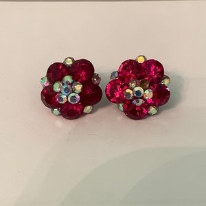 Pink Floral Rhinestoned Earrings